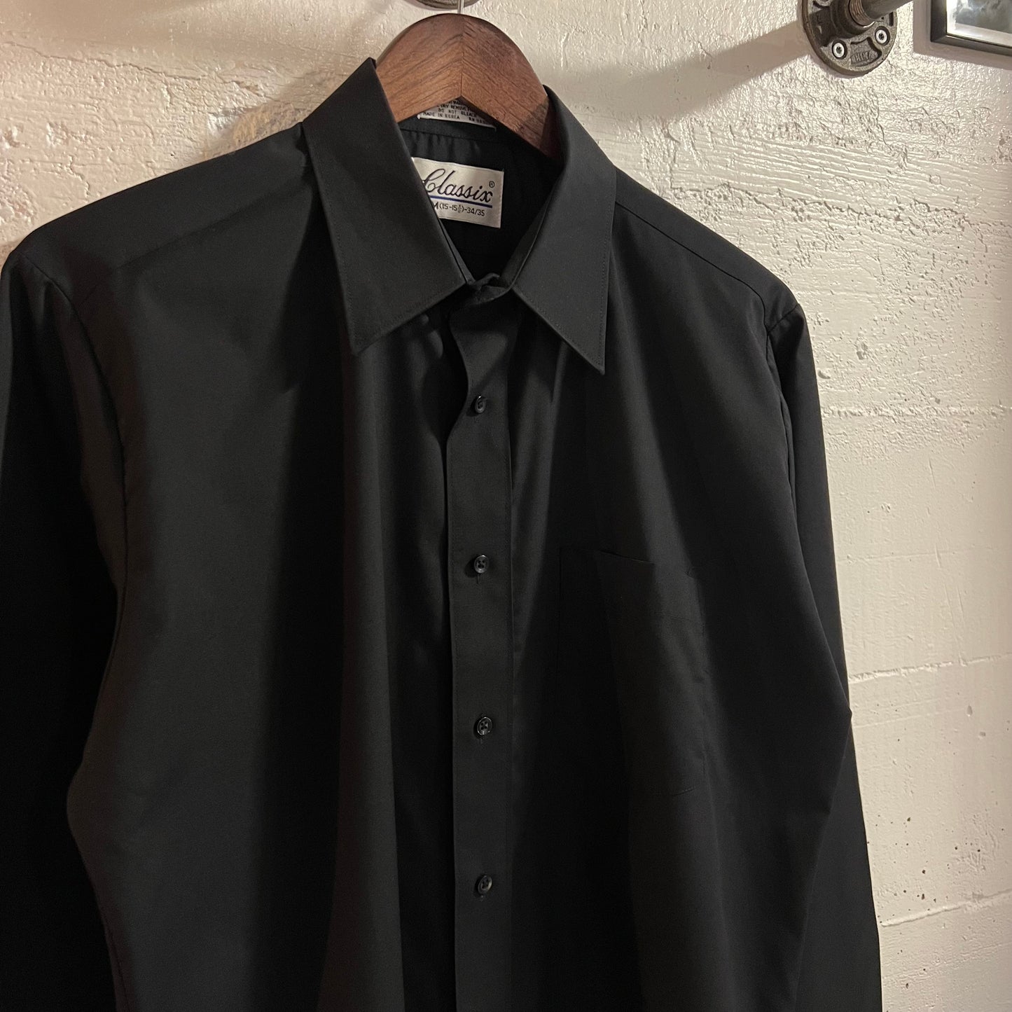 Vintage 80's Classix Black Long Sleeve Button Up Dress Shirt - Size 15-15 ½ - Black