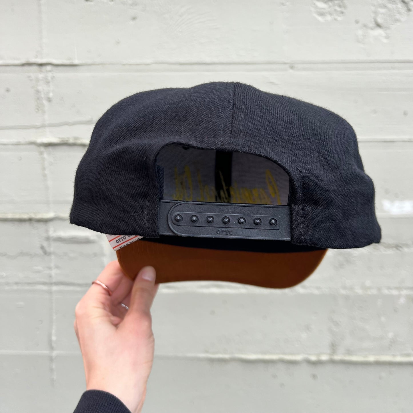 Vintage Embroidered Carmichael Oil Inc. Snap Back W/ Leather Bill Hat - One Size Fits Most - Black/Yellow/White/Brown