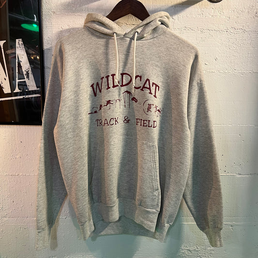 Vintage 90's Wildcat Track & Field Hoodie Sweatshirt - Size Large - Ash Heather Gray/Red