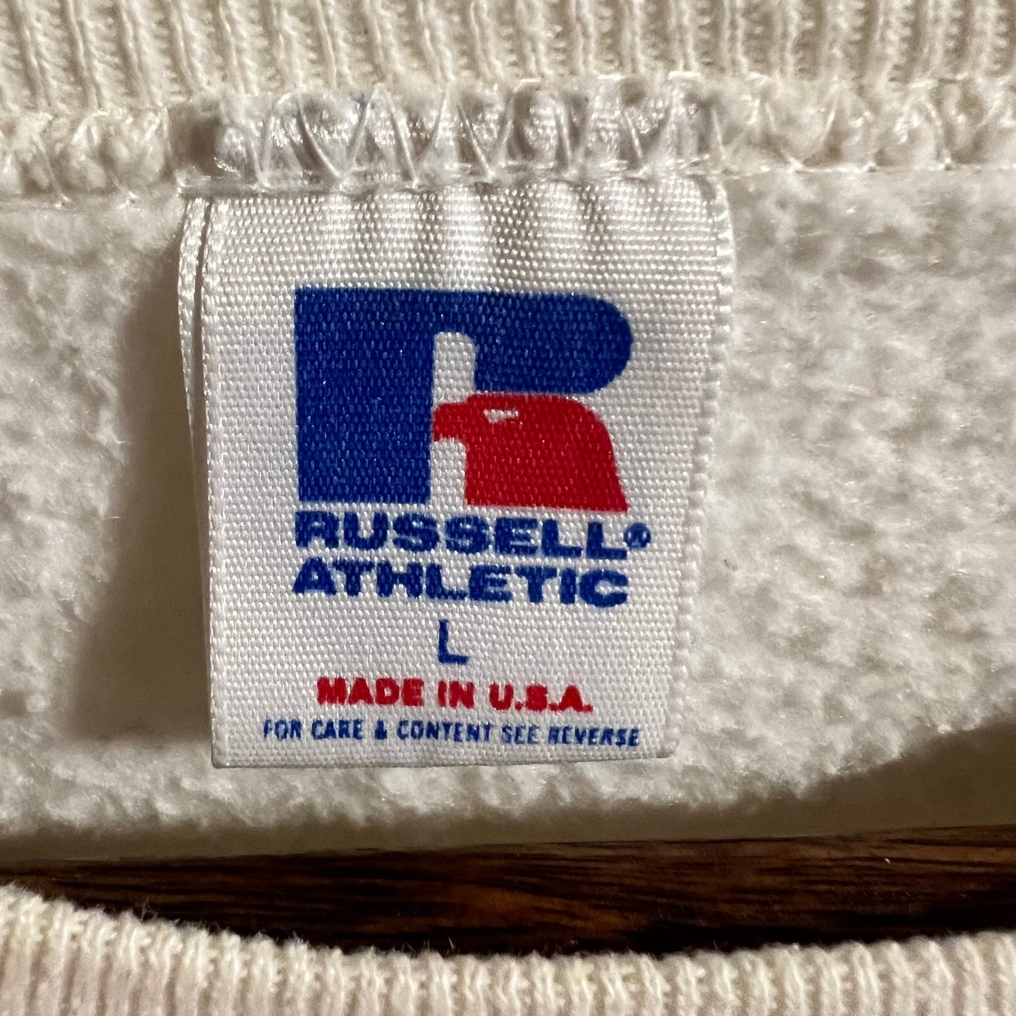 Vintage 1980's Russell Athletic 'Pirate Band-Pearl MS' Graphic Crewneck Sweatshirt - Size Large - Made In USA - White