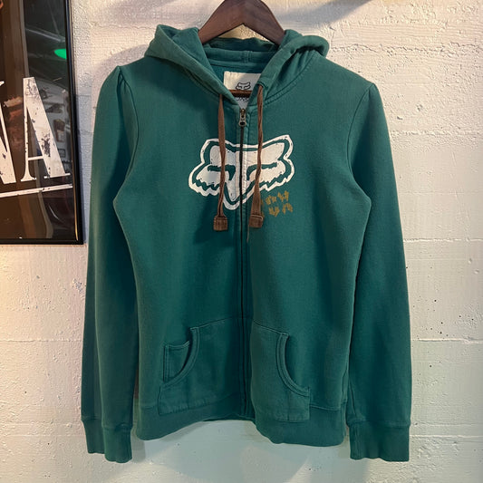 Vintage 2000's Y2K Fox Racing Girls 'You Love Fox' Zip-Up Sweatshirt - Size Large - Teal/White