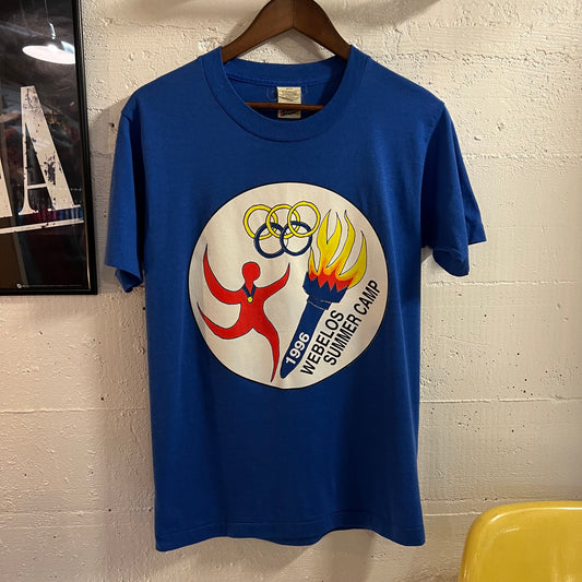 Vintage 1996 Olympic Webelos Summer Camp Single Stitch T-Shirt - Size Small - Made In USA - Blue/Multi