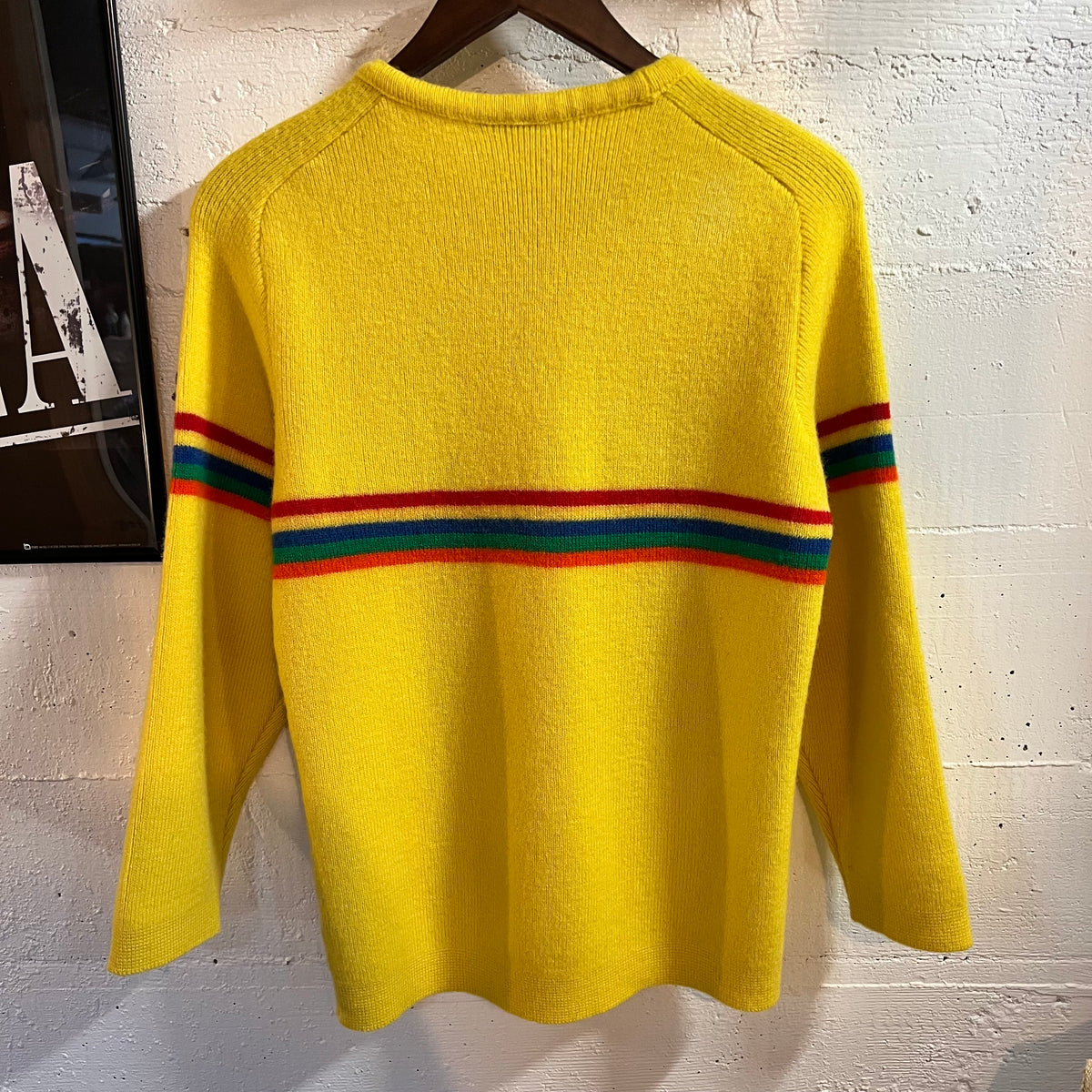 True Vintage 70's Knit Wool Rainbow Striped Sweater - Size Small - Wool - Yellow/Multi