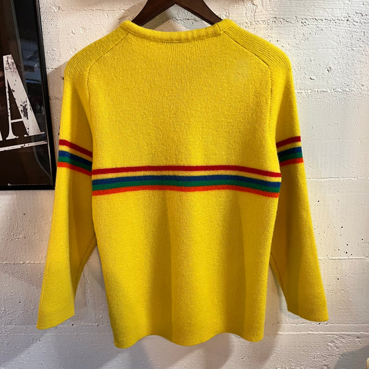 True Vintage 70's Knit Wool Rainbow Striped Sweater - Size Small - Wool - Yellow/Multi