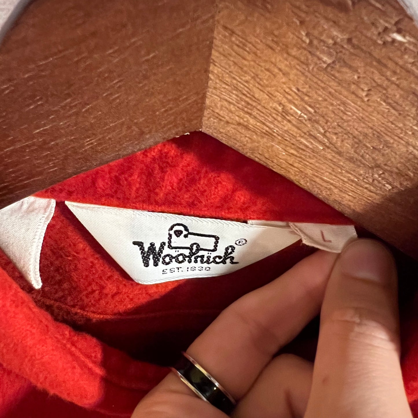 True Vintage 1970's Woolrich Chamois Cloth Flannel Shirt - Size Large - Made In USA - Red - 100% Cotton