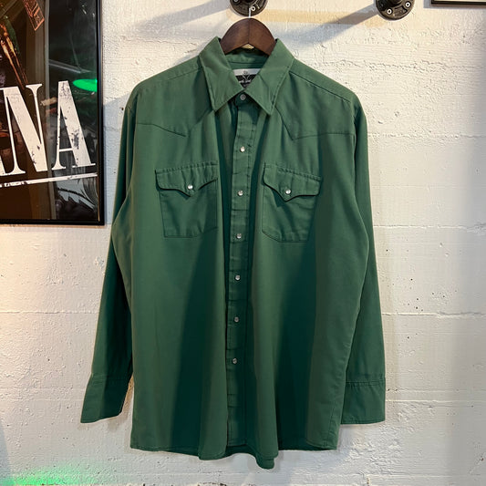 Vintage Ranch & Town Panhandle Slim Western Pearl Snap Shirt - Size L/XL - Emerald Green