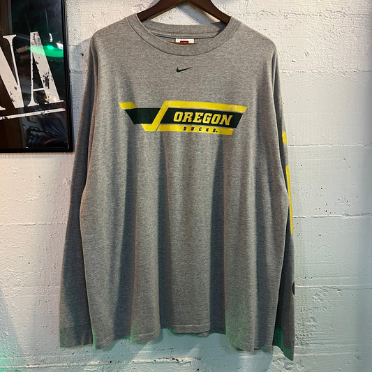 Vintage 2000's Nike University Of Oregon Ducks Long Sleeve T-Shirt - Size Large - Heather Gray