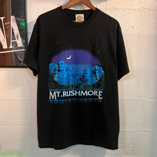 Vintage Mt. Rushmore South Dakota Metallic Graphic Tourist T-Shirt - Size Large - Made In USA - Black/Blue