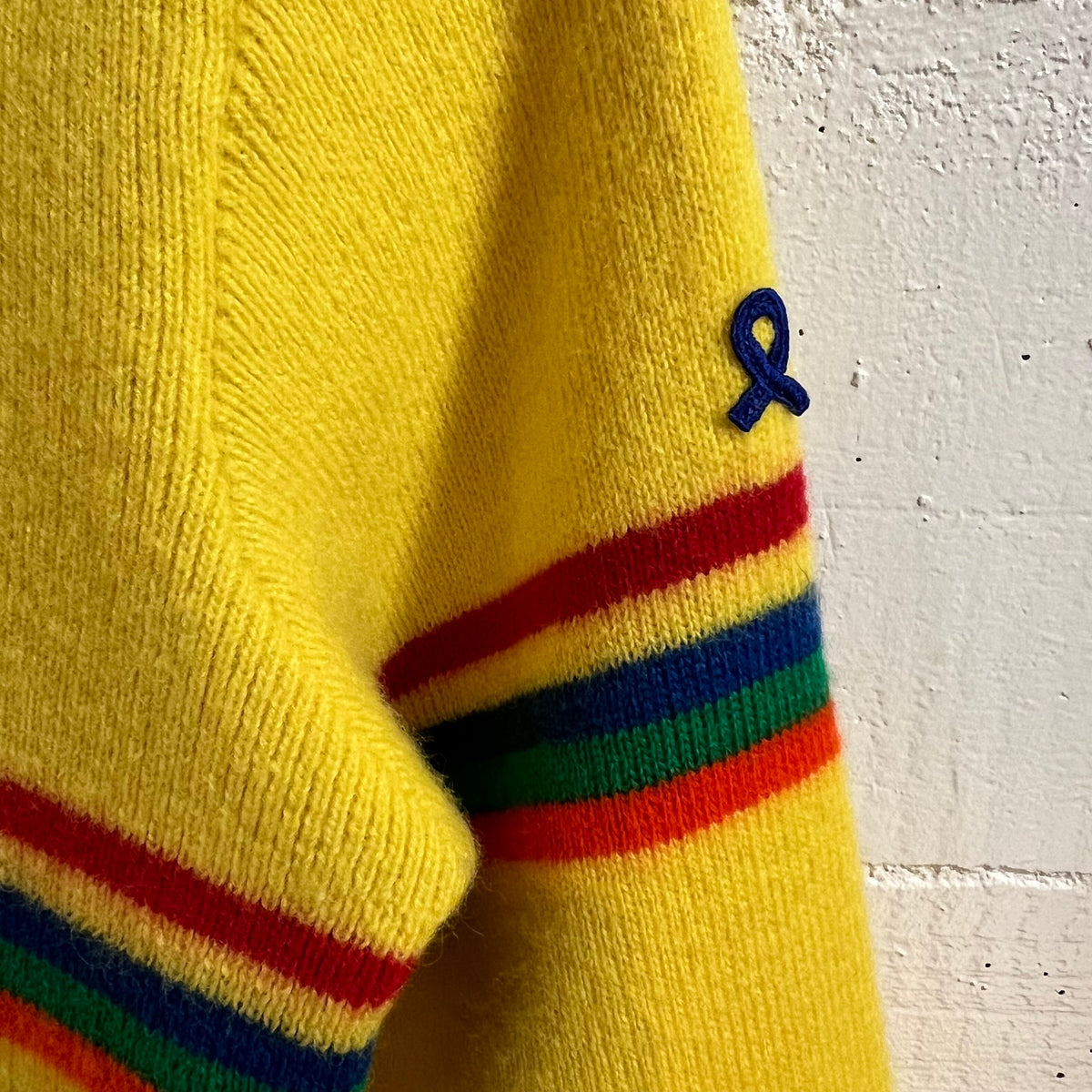 True Vintage 70's Knit Wool Rainbow Striped Sweater - Size Small - Wool - Yellow/Multi