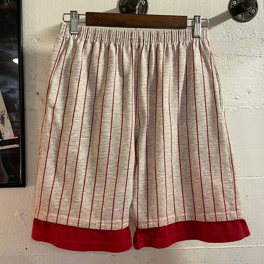 Vintage Distressed Cascade Kids Striped Athletic Shorts - Size Youth XL (18-20) - Made In USA - Red/Ash Heather Grey