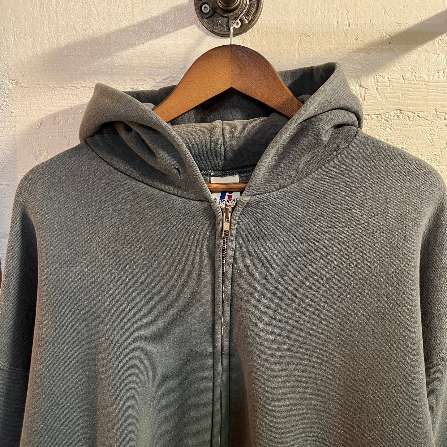 Vintage Russell Athletic Blank Full Zip Hoodie Sweatshirt - Size XL - Dark Grey