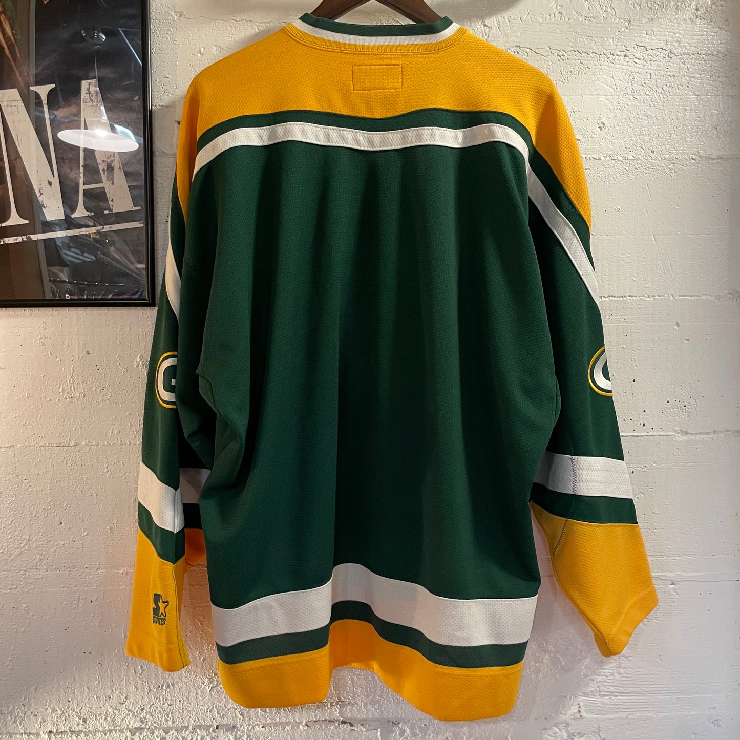 Vintage Embroidered Starter  Green Bay Packers Hockey Style Mesh Jersey - Size Large - Green/Yellow/White
