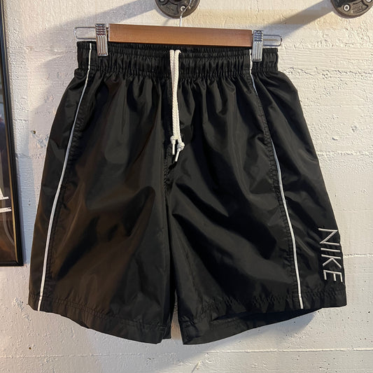 Vintage 90's Nike Spellout Piping Swim Shorts - Size Medium (25"-29") - Black/White