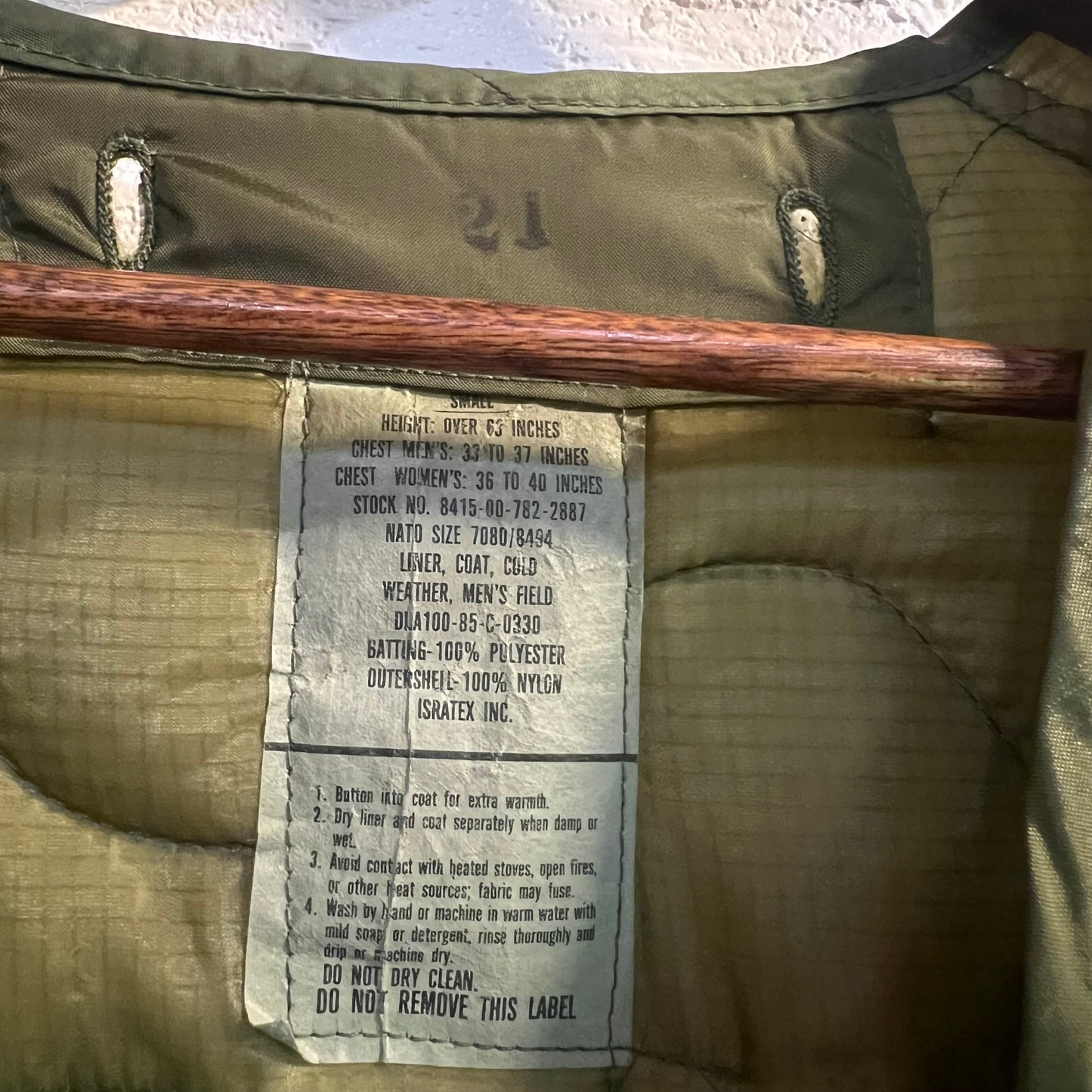 Vintage 80's U.S. Military Issue Quilted Liner Coat - Size Small - Made In USA - Olive Drab