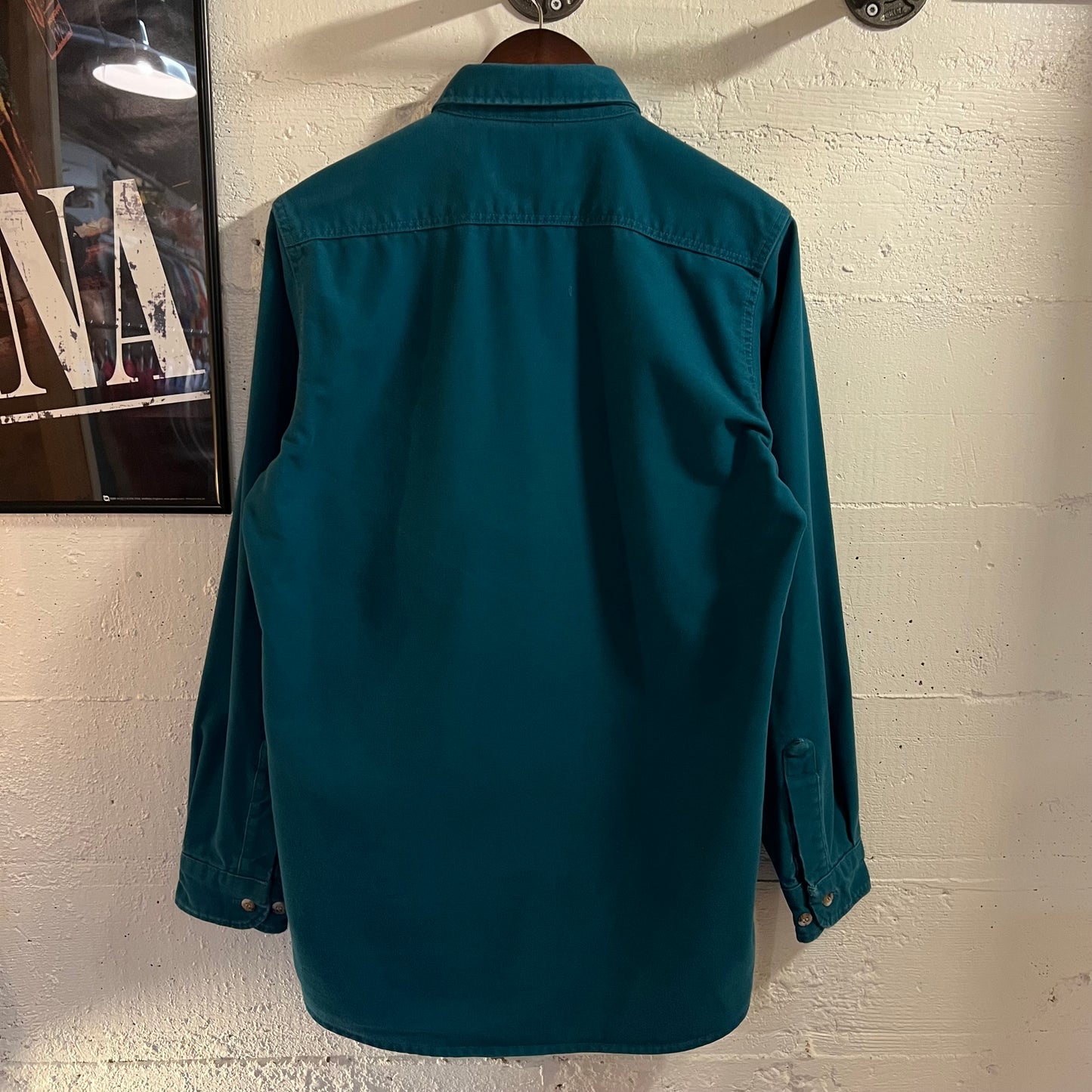 Vintage 90's Cabelas Chamois Cloth Button Up Flannel Shirt - Size Medium Tall - Made In USA - Turquoise - 100% Cotton