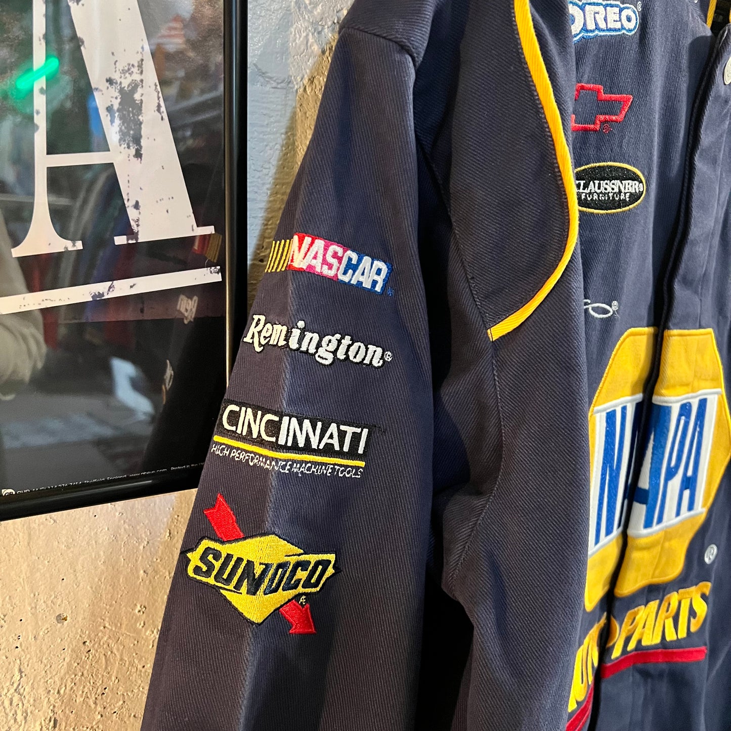 Vintage Chase Authentics Nascar Napa Racing 'Michael Waltrip' Embroidered Jacket - Size Large - Navy/Gold