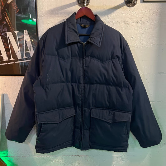 Vintage 1970's JCPenney Towncraft Goose Down Insulated Western Yoke Winter Jacket - Size L/XL - Navy