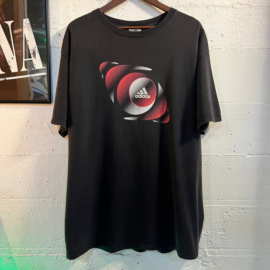 Vintage 90’s Adidas T-Shirt - Size Large - Made In USA - Black/Red/Silver