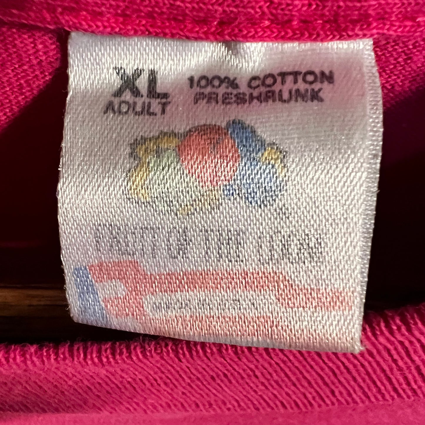 Vintage 90's Embroidered Stick World 'Yeah Right' Girl Single Stitch T-Shirt - Size XL - Made In USA - Pink/Baby Blue