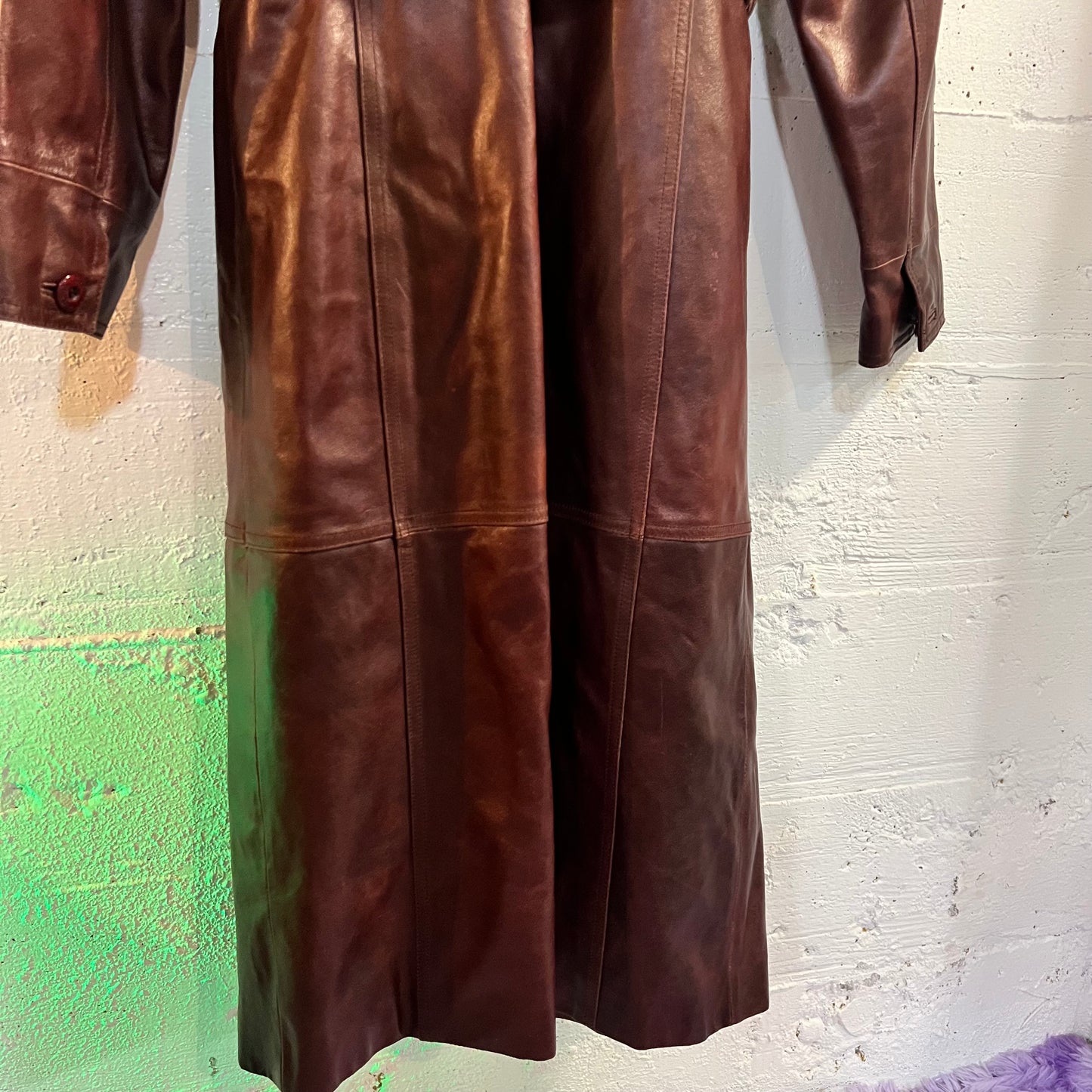 Vintage Maxima By Wilsons Belted Leather Oxblood Long Leather Trench Coat - Size Medium - Oxblood