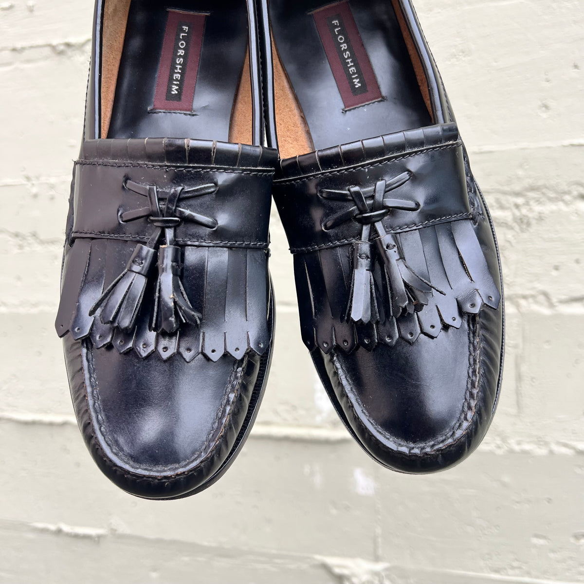 Vintage Florsheim Leather Moc Toe Tassel Loafers - 10.5D - Black - Genuine Leather