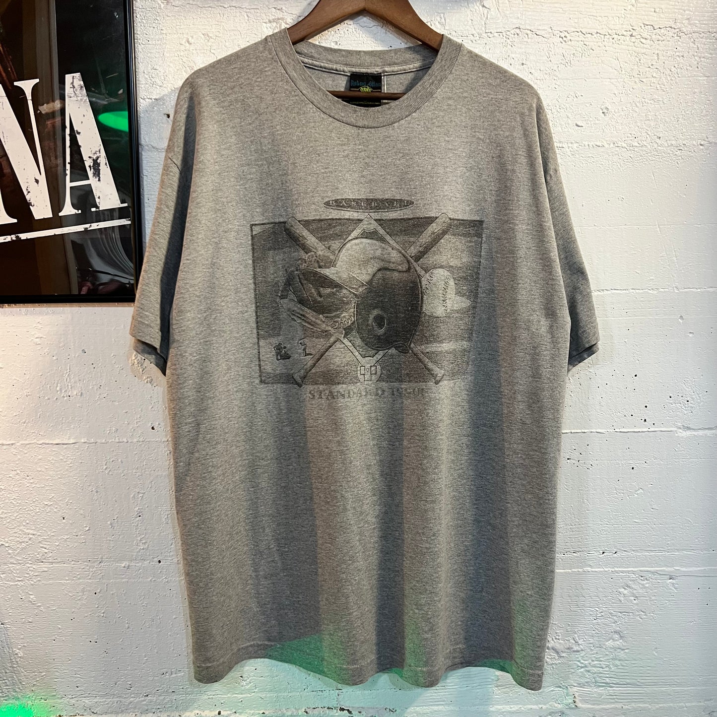 Vintage Faded Baseball Graphic T-Shirt - Size XL - Heather Gray