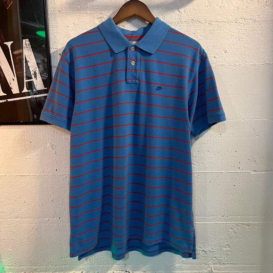 Vintage 2000's Nike Mini Swoosh Embroidered Striped Polo Shirt - Size XL - Silver Tag - Blue/Red