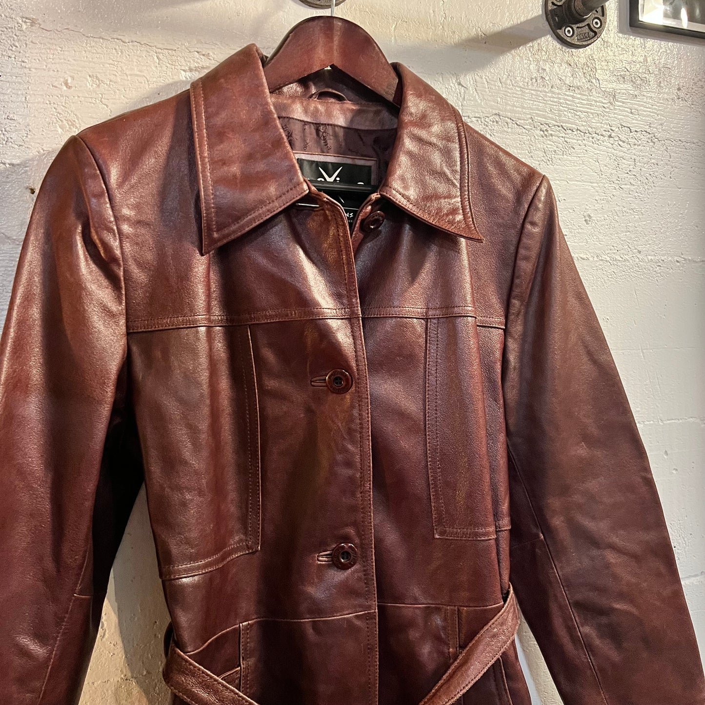 Vintage Maxima By Wilsons Belted Leather Oxblood Long Leather Trench Coat - Size Medium - Oxblood