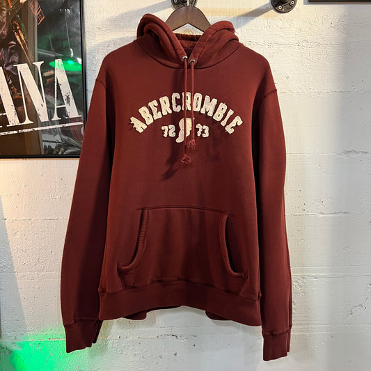 Vintage Abercrombie & Fitch Embroidered Spellout Hooded Sweatshirt - Size XL - Maroon