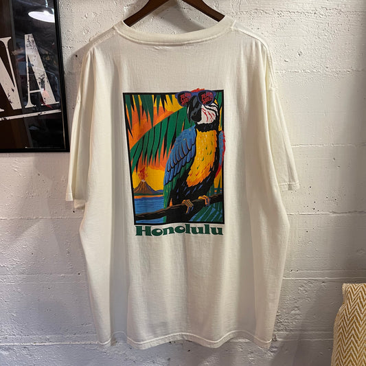 Vintage 1991 Planet Hollywood Honolulu Graphic T-Shirt - Size 2XL - Made In USA - White/Multi
