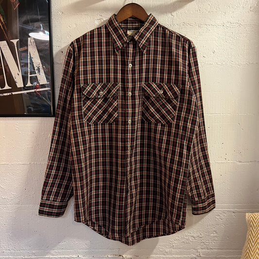 True Vintage 1970's JCPenney's Big Mac Plaid Button Up Flannel Shirt - Size Medium - Made In USA - Red/Navy/White