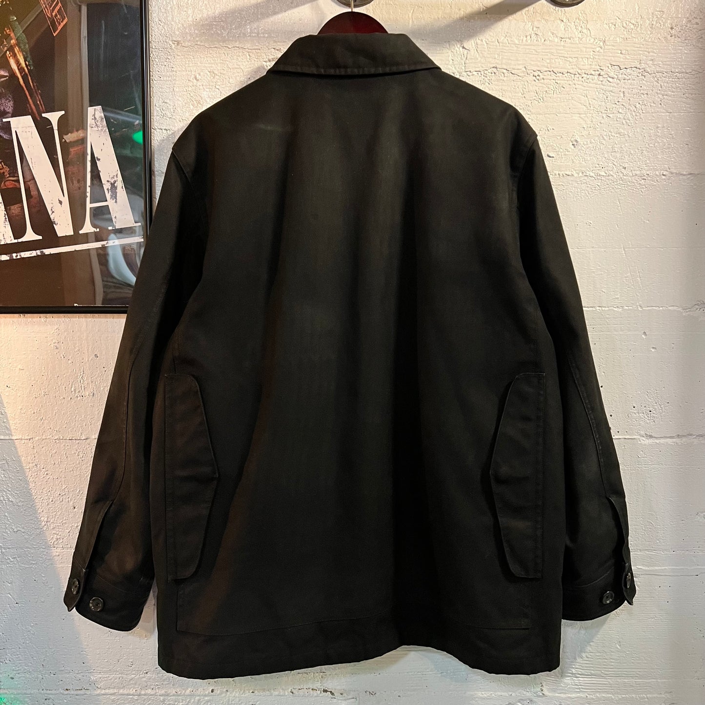 Vintage 90's Polo Ralph Lauren Waxed Canvas & Leather Hunting Jacket - Size Large - Black/Black
