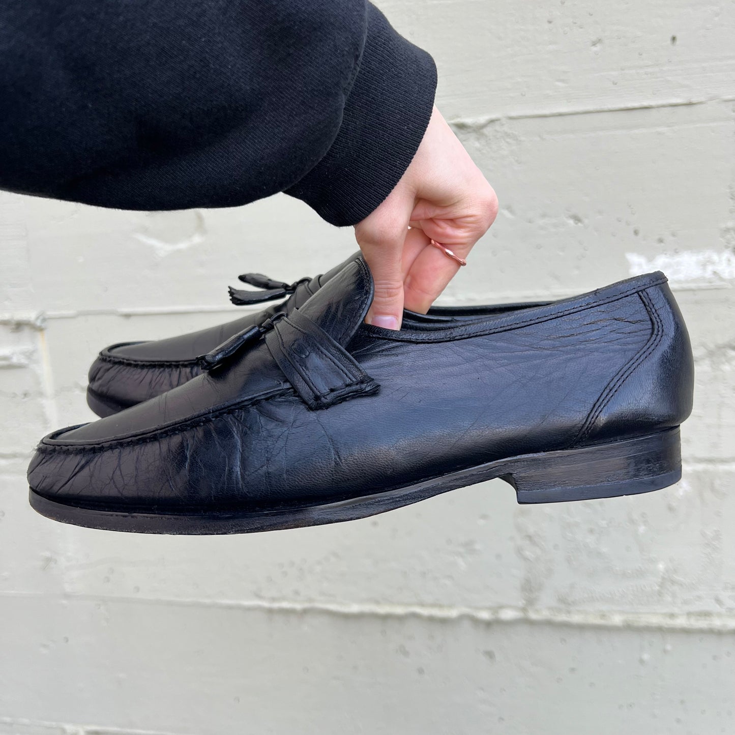 Vintage Nunn-Bush Leather Tassel Loafer Shoes W/ Vibram Soles - Size 10.5M - Black