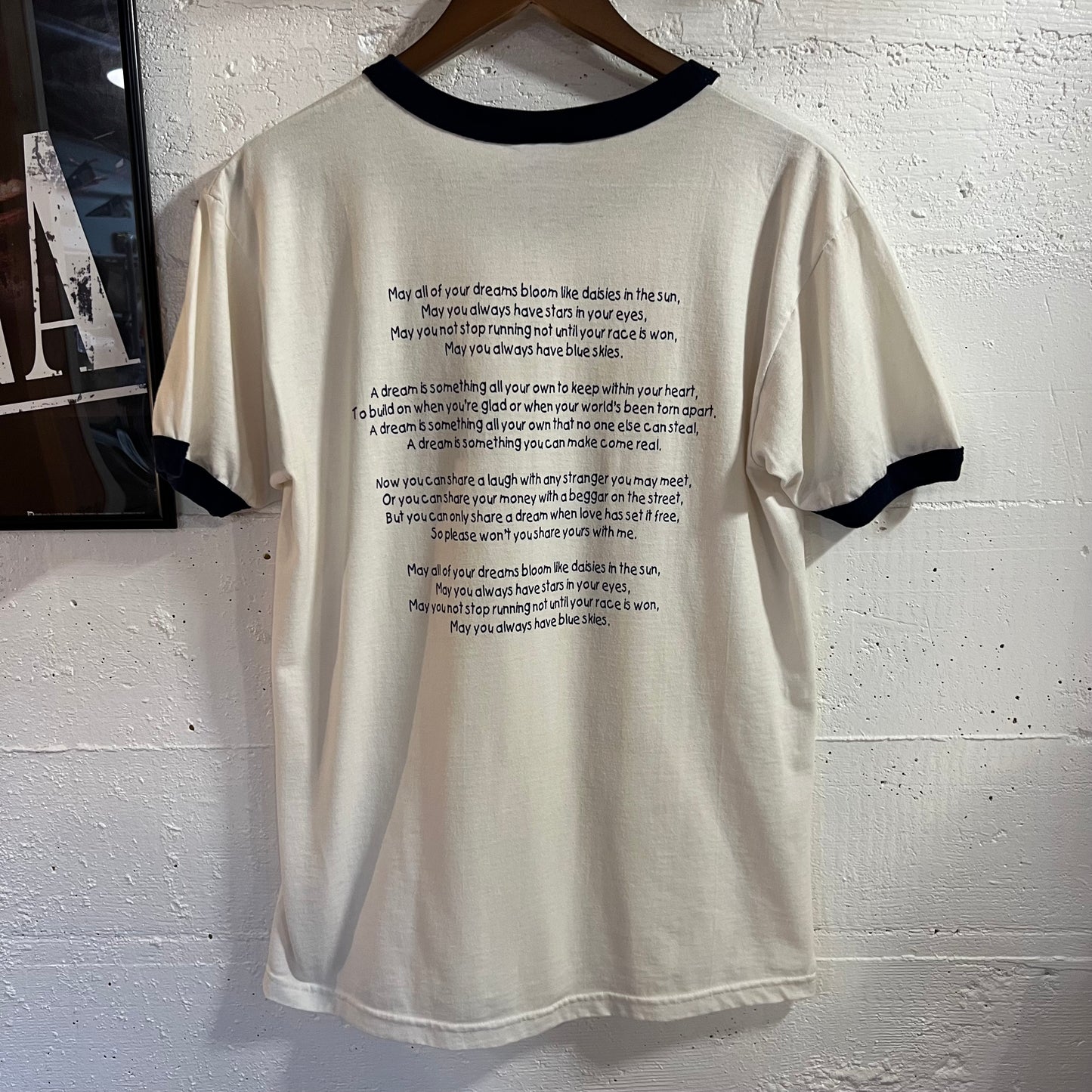 Vintage 90’s Jerzees Cottey College Duck Ringer T-Shirt - Size Medium - White/Navy