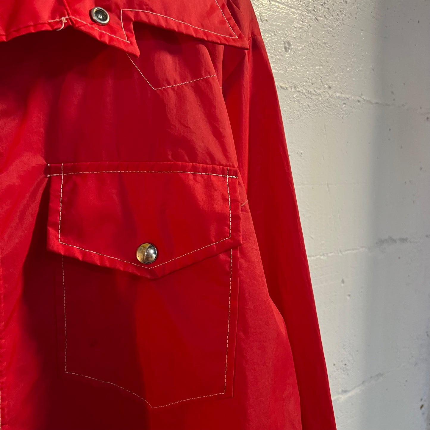 True Vintage 60's Champion Running Man Rodeo Style Button Snap Nylon Jacket - Size XL - Made In USA - Red/White