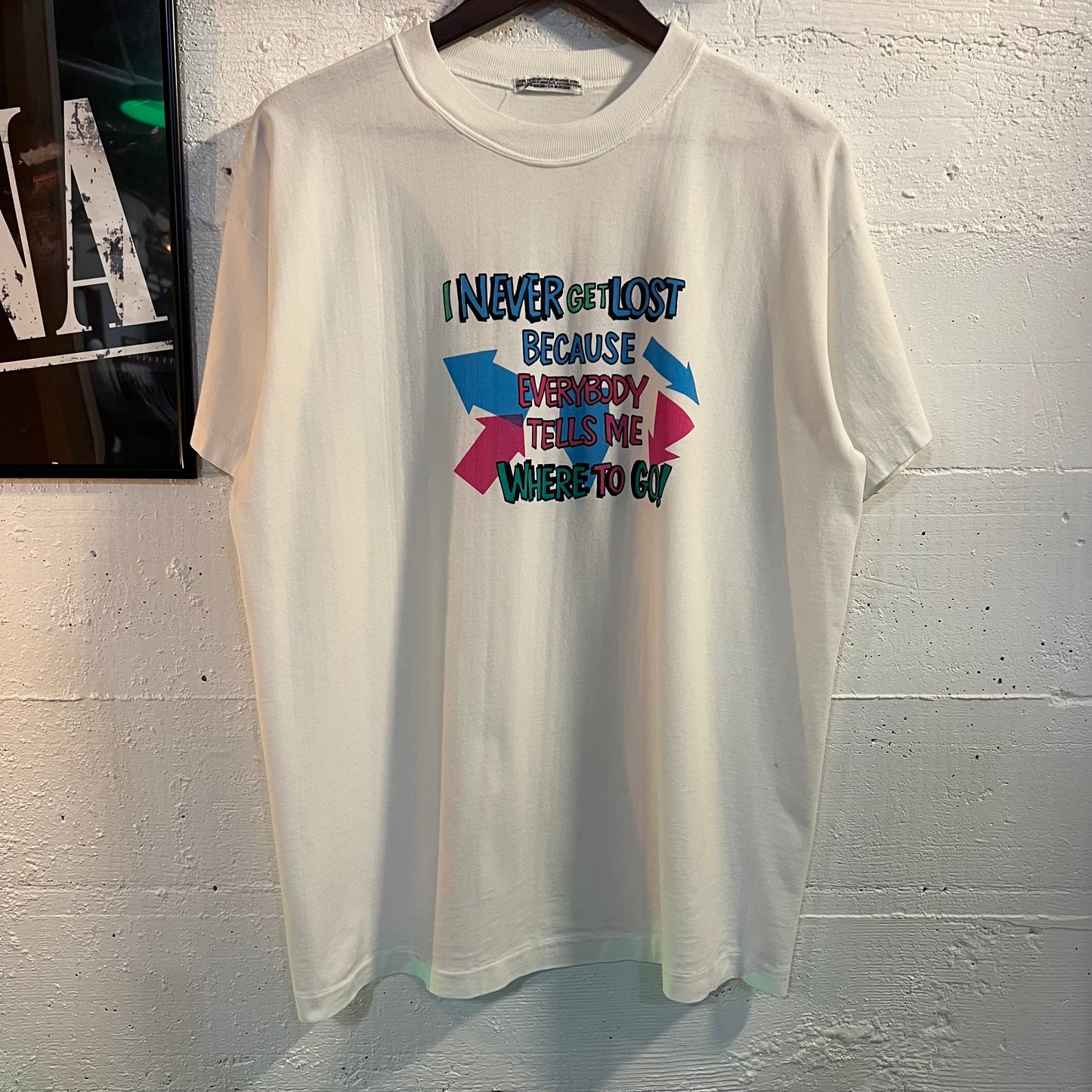 Vintage Funny ‘I Never Get Lost…’ Single Stitch T-Shirt - Size Large - White/Multi