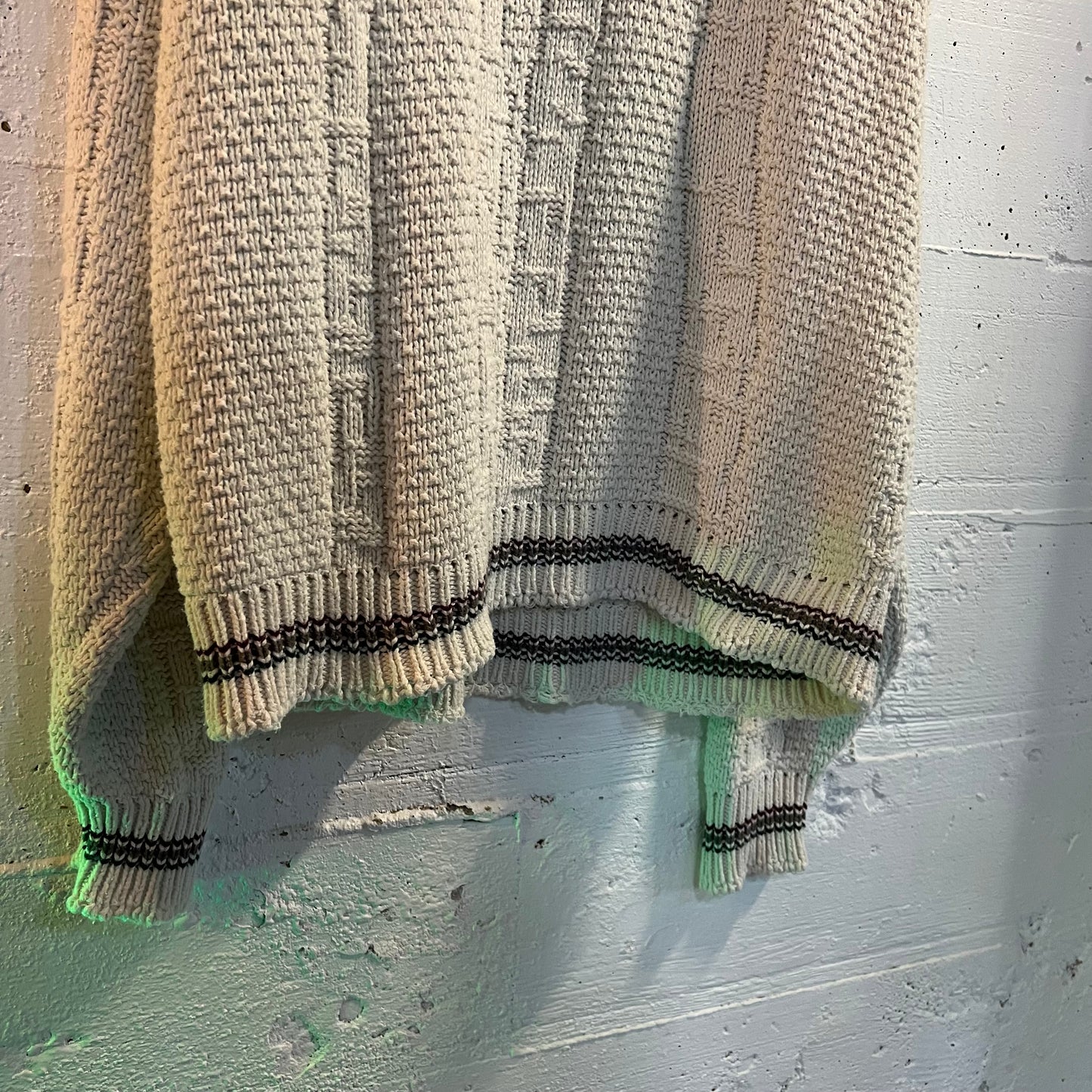 Vintage 90's Croft & Barrow Heavy Knit Cotton Duck Sweater - Size XL - Made In USA - Cream/Maroon/Teal