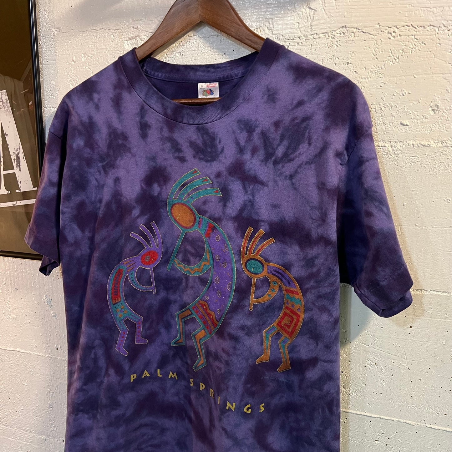 Vintage Palm Springs Kokopelli Tie Dye Single Stitch T-Shirt - Size Medium - Made In USA - Purple/Multicolor