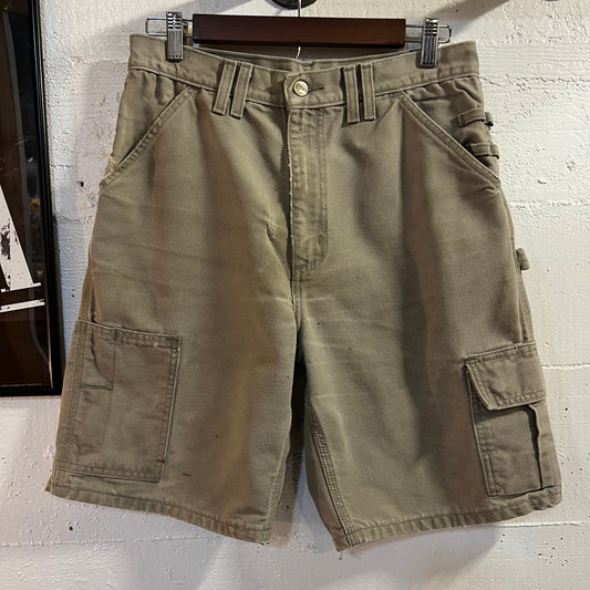 Vintage Distressed Carhartt Duck Canvas Cargo Shorts - Size 29" x 8" - Olive