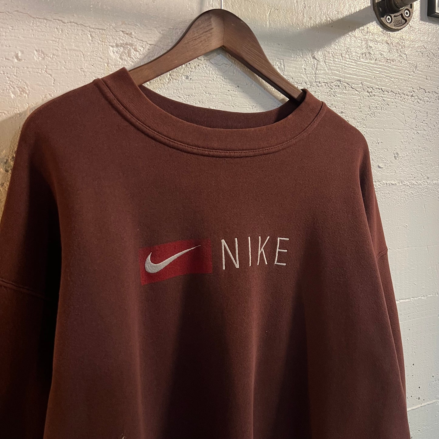 Vintage 90's Distressed Nike Embroidered Spellout Swoosh Logo Crewneck Sweatshirt - Size XL - Made In USA