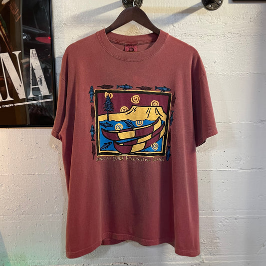 Vintage Lewis And Clark Interpretive Center Pigment Dyed Art T-Shirt - Size Large - Red/Blue/Yellow/Black