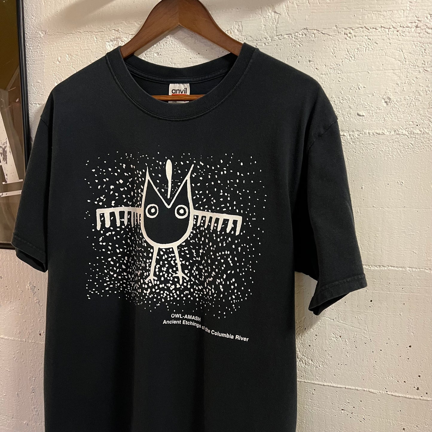 Vintage 90’s Owl-Amash ‘Ancient Etchings Of The Columbia River’ T-Shirt - Size Large - Black/White