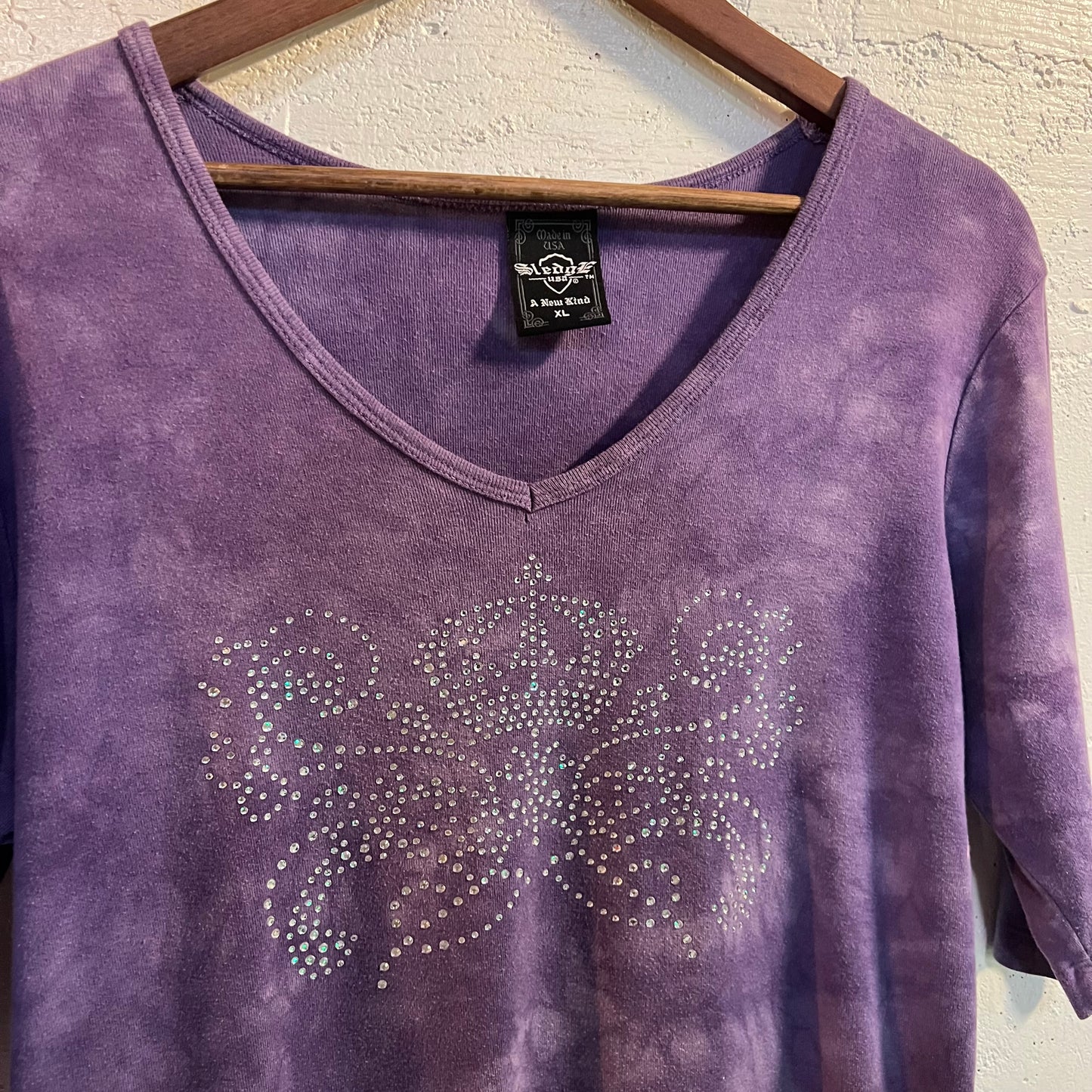 Vintage Women's Dyed Rhinestone Crown Shirt - Size XL - Made In USA - Purple