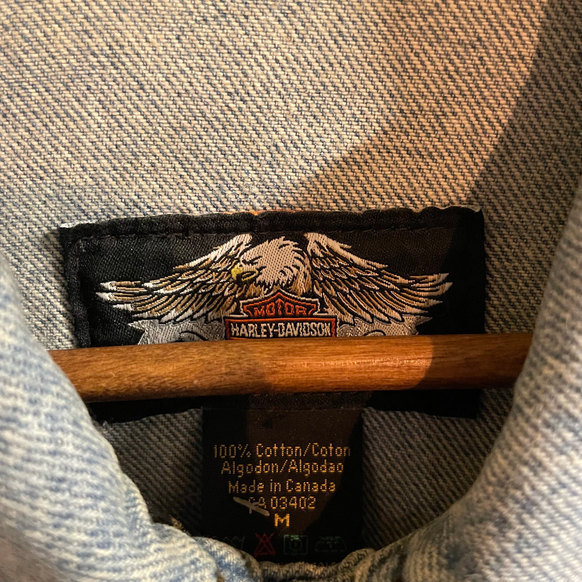 Vintage 90's Harley Davidson Embroidered Bar & Shield Denim Jacket - Size Medium - Made In Canada - 100% Cotton