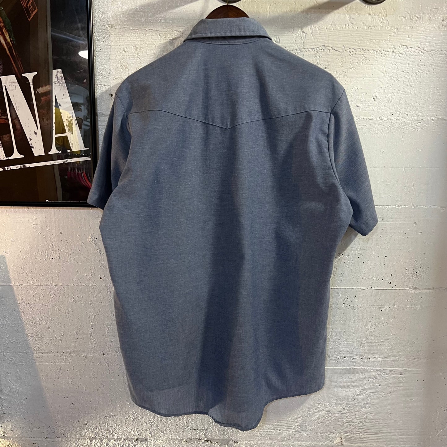 Vintage 70's/80's Red Kap Short Sleeve Chambray Western Yoke Pearl Snap Work Shirt - Size Large - Made In USA - Light Blue