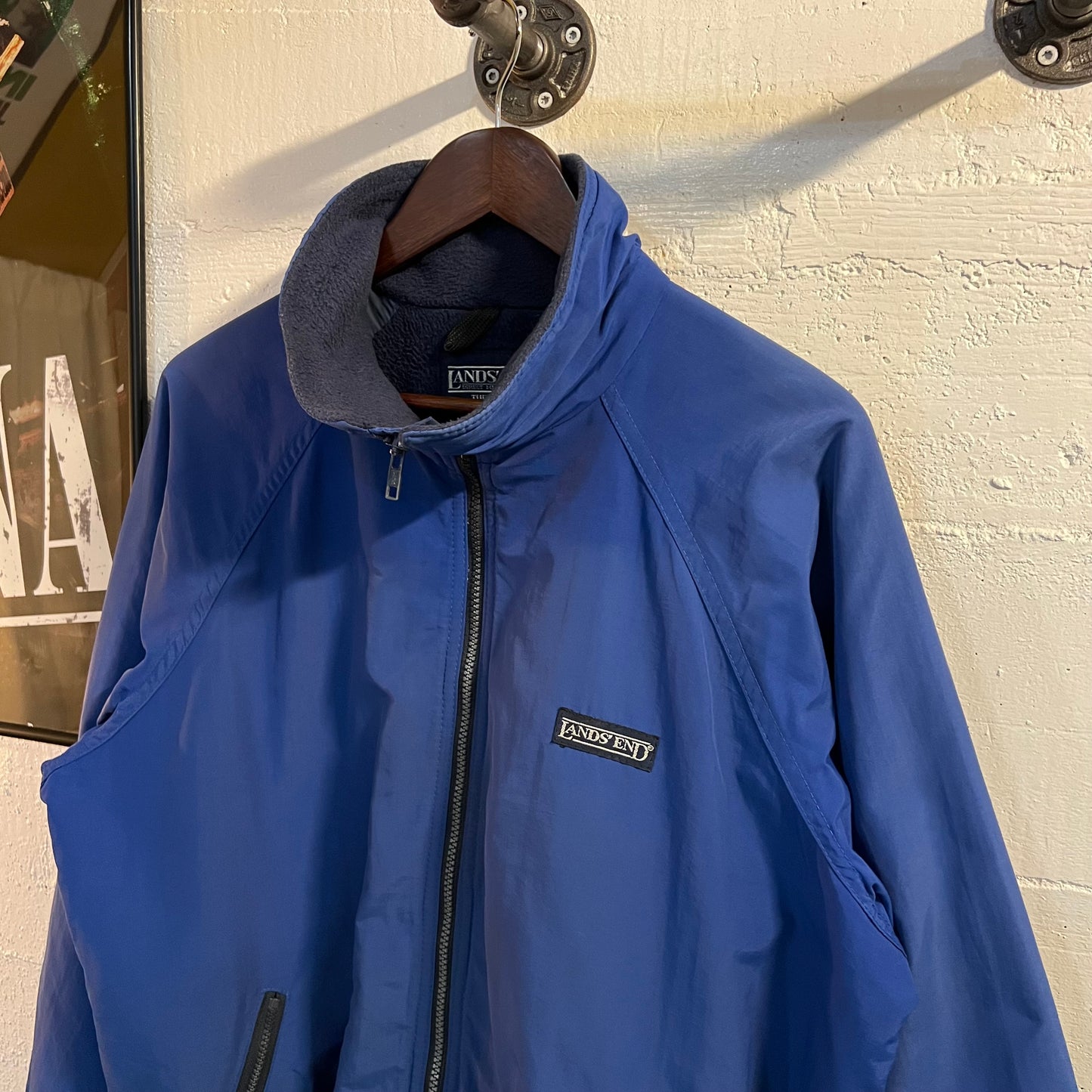 Vintage Distressed 90's Lands' End 'The Squall' Nylon Fleece Lined Jacket - Size Large - Made In USA - Blue