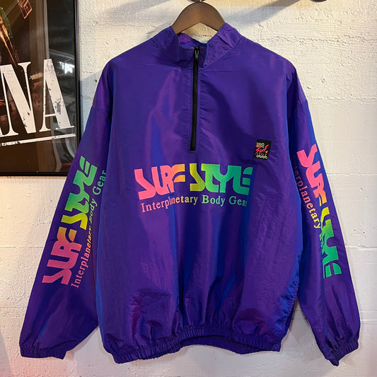 Vintage 80’s Surf Style Iridescent 1/4 Zip Pull Over Windbreaker Jacket - Size OSFA (XL) - Purple/Multicolor