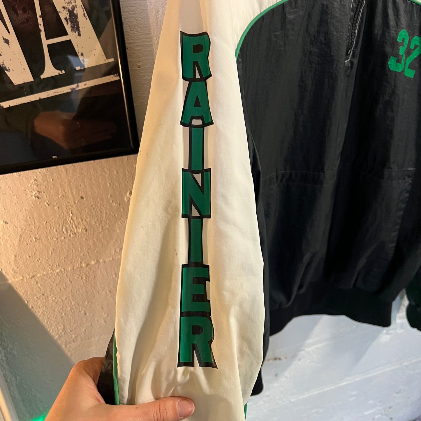 Vintage 90's Sommerfield Rainier Swimming Pullover Varsity Hooded Windbreaker Jacket - Size XXL - Made In USA - White/Green/Black