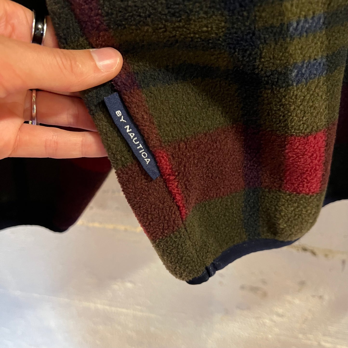 Vintage 90’s Nautica Quarter Zip Plaid Pullover Fleece Jacket - Size Medium - Made In USA - Red/Navy/Olive Green/White
