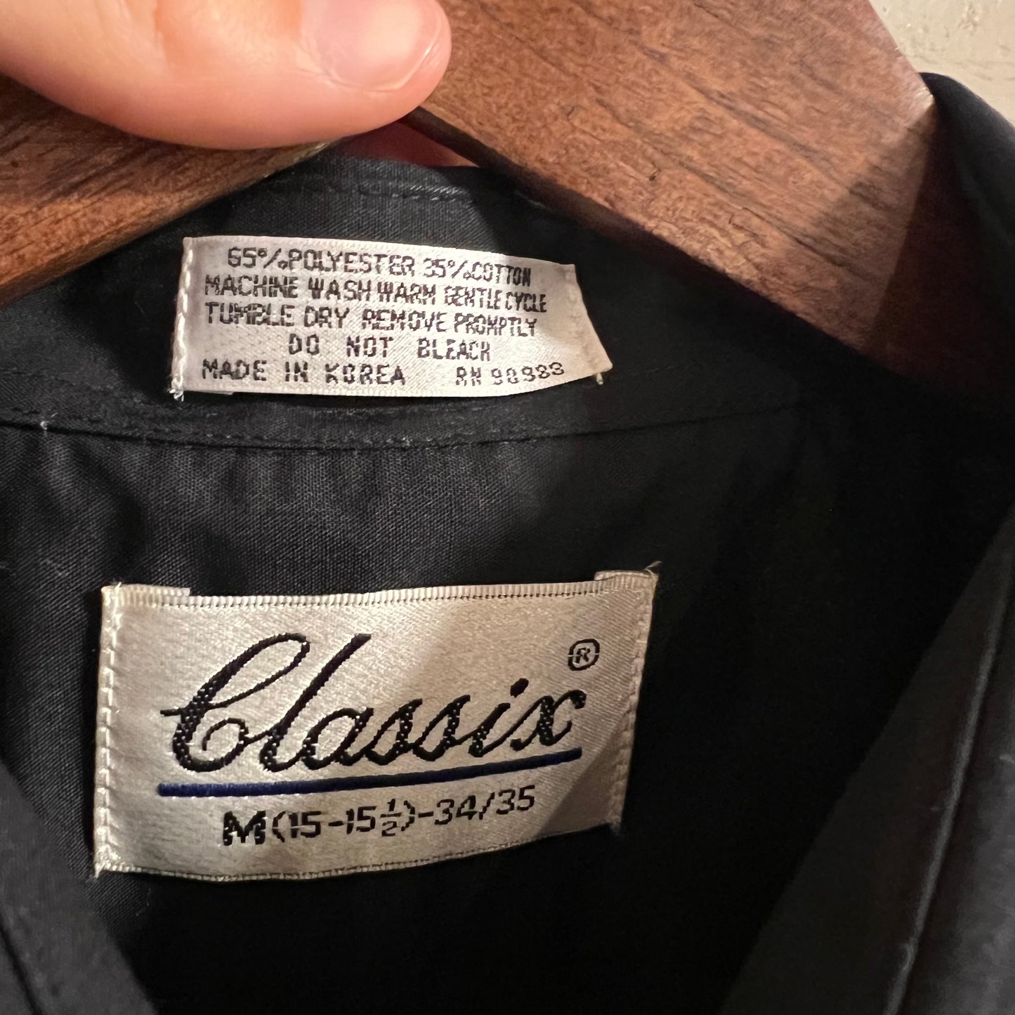 Vintage 80's Classix Black Long Sleeve Button Up Dress Shirt - Size 15-15 ½ - Black